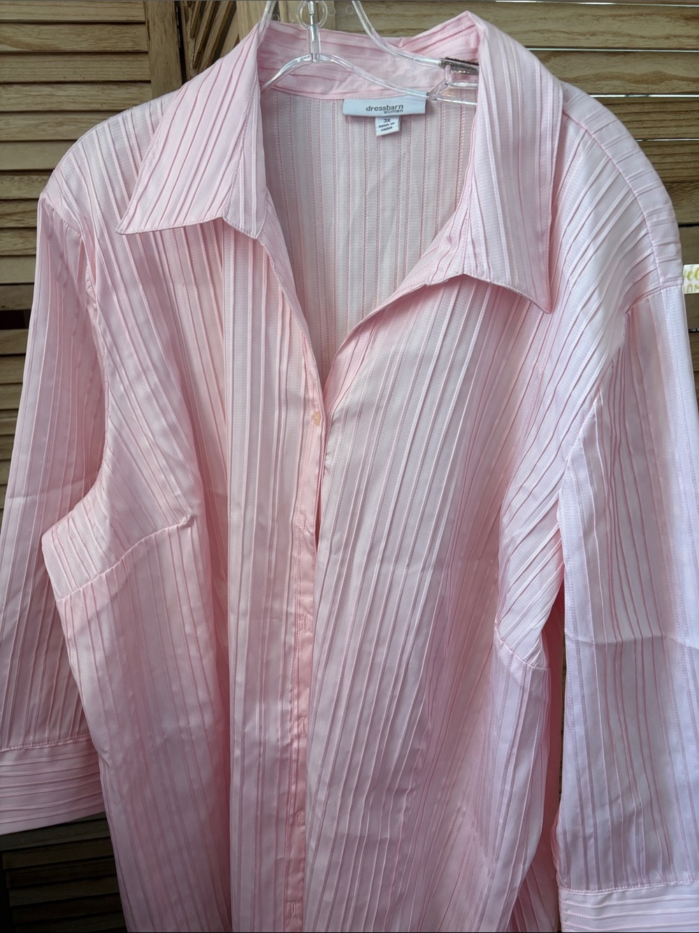 dressbarn Pale Pink Pleated Button-Up Blouse 3X